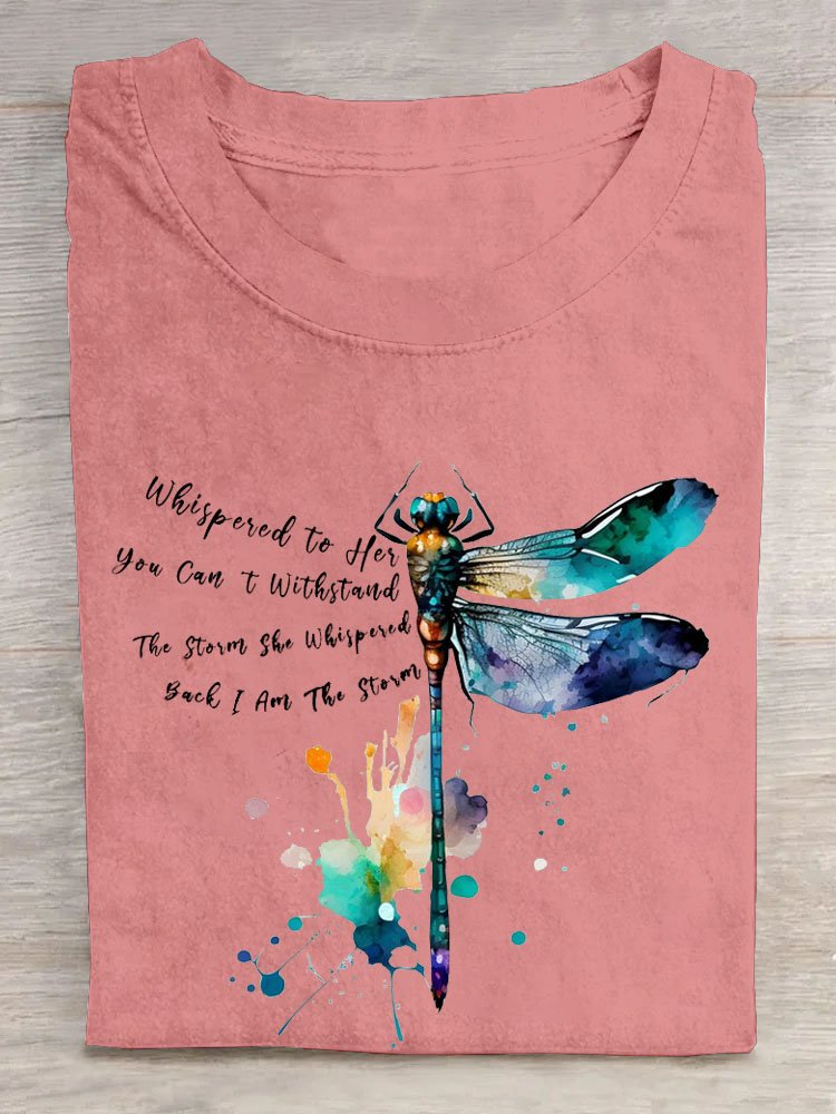 Dragonfly Text Letters Printed Casual T-Shirt