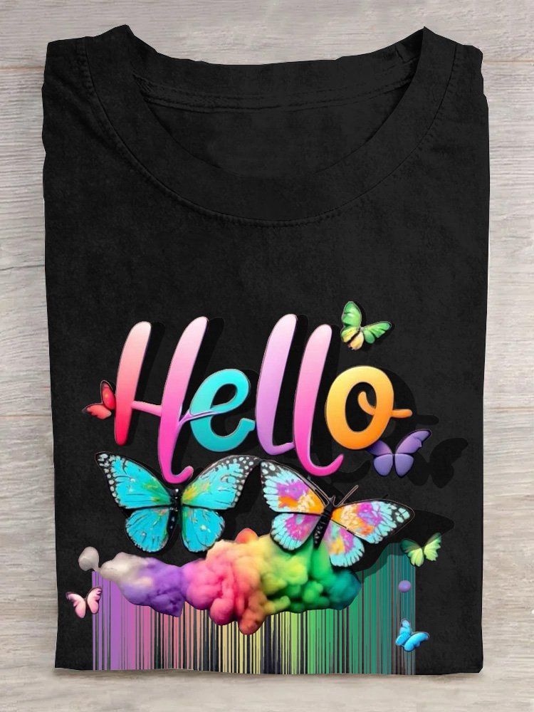 Cotton Casual Butterfly Rainbow  T-Shirt