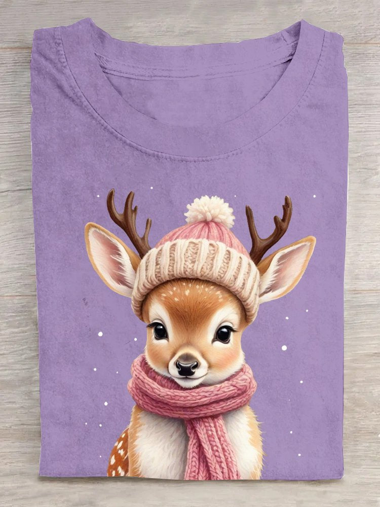 Deer Cotton Loose Casual T-Shirt