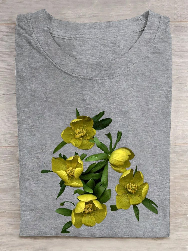 Crew Neck Casual Floral Loose T-Shirt