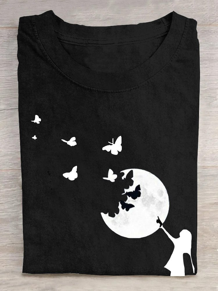 Loose Moon Casual Crew Neck T-Shirt