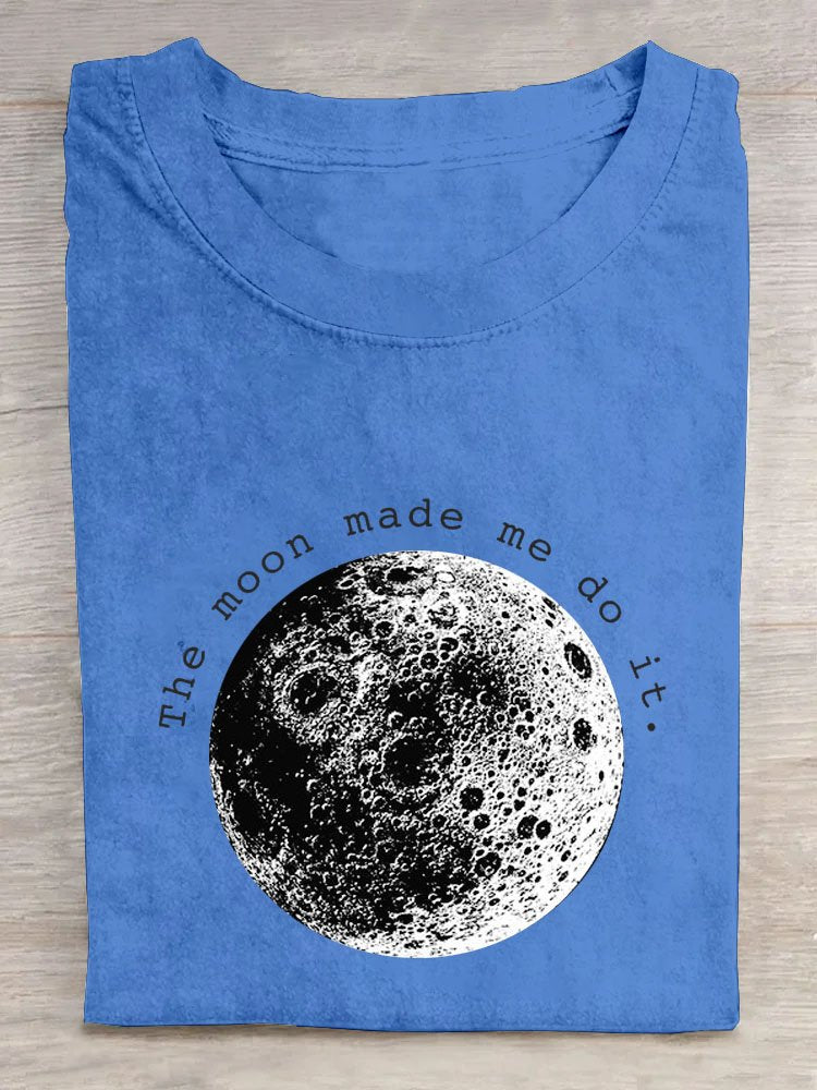 Casual Text Letters & Moon Printed T-Shirt