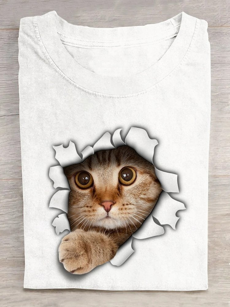 Casual Cat Loose Cotton T-Shirt