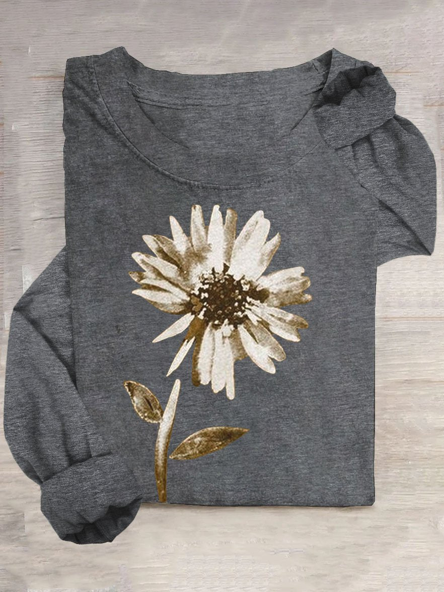 Floral Casual Cotton-Blend T-Shirt