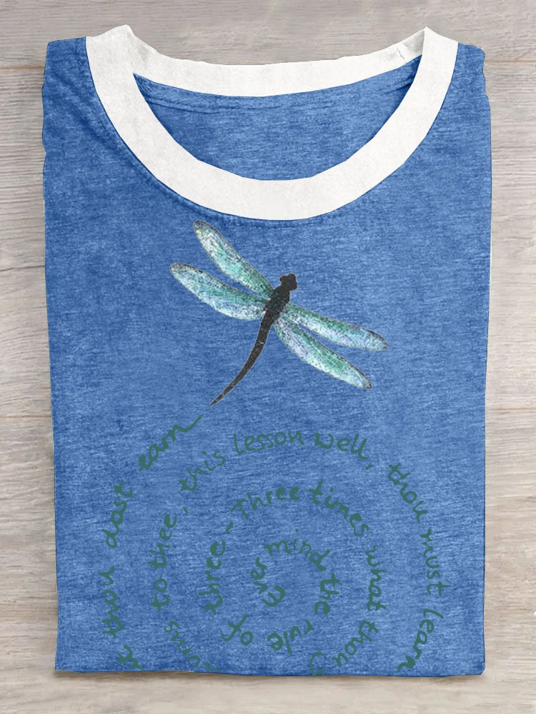 Casual Crew Neck Dragonfly T-Shirt