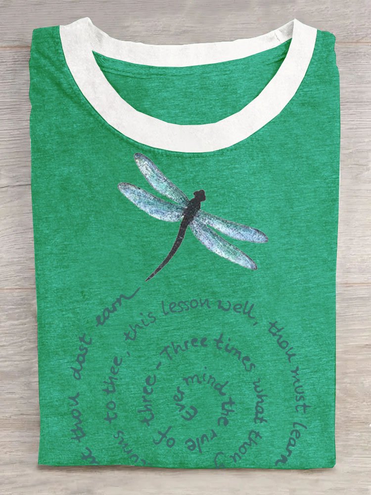 Casual Crew Neck Dragonfly T-Shirt