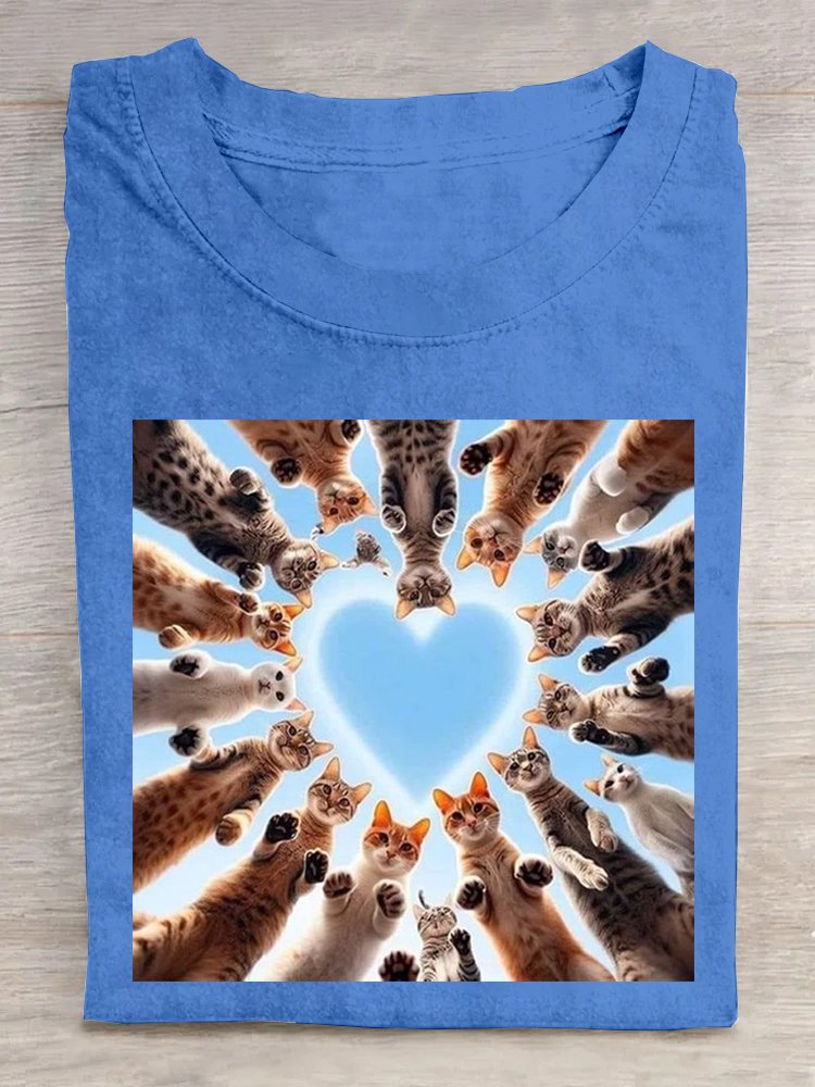 Loose Crew Neck Casual Cat T-Shirt