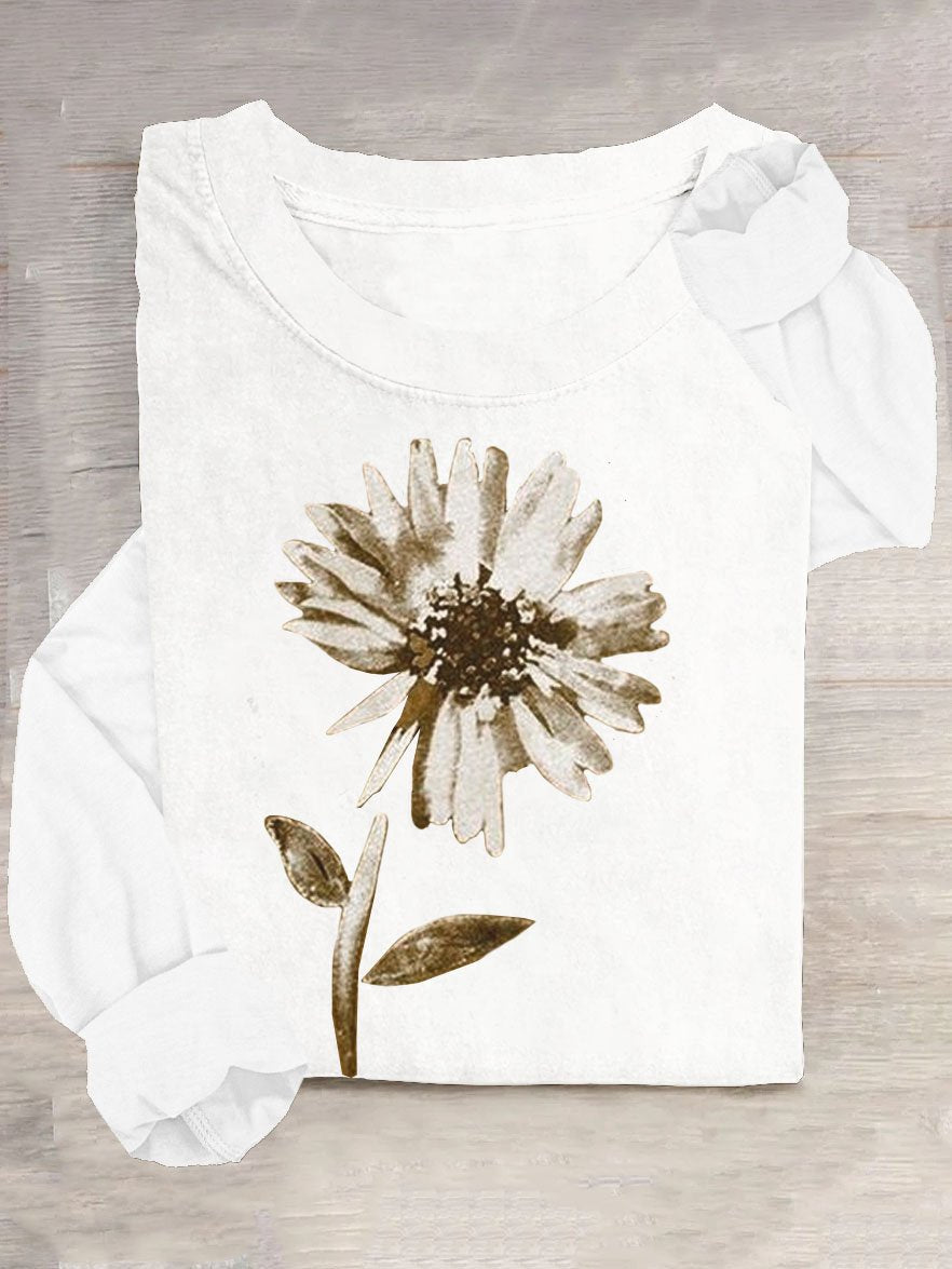 Floral Casual Cotton-Blend T-Shirt