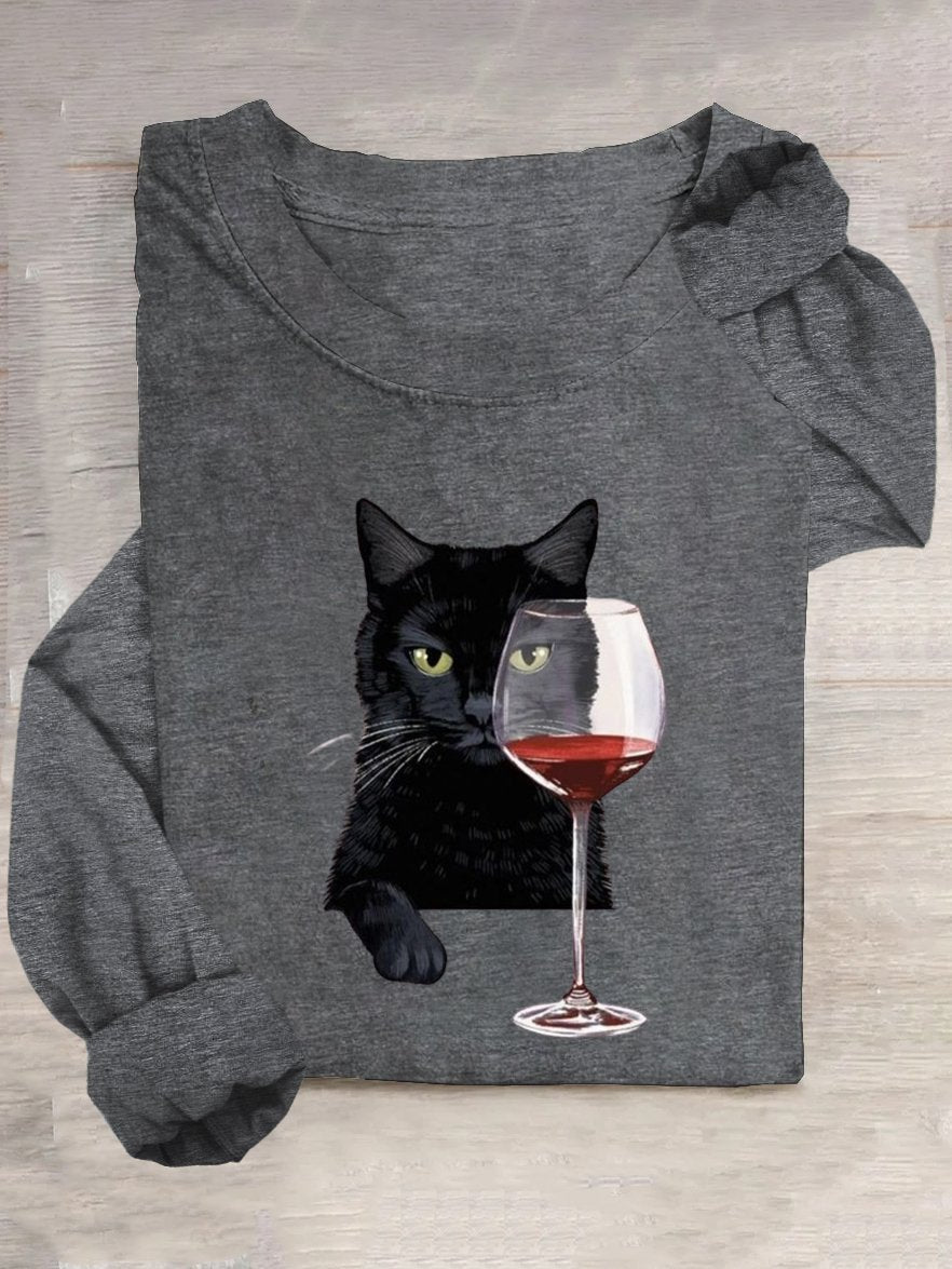 Cotton-Blend Cat Casual T-Shirt