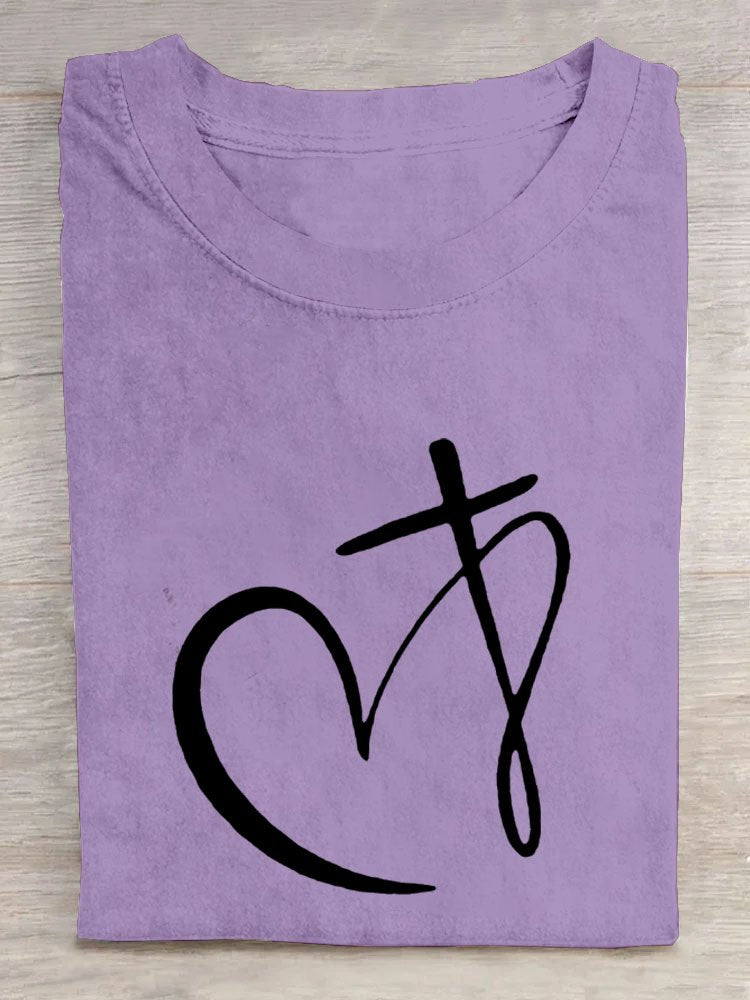 Crew Neck Heart/Cordate Casual T-Shirt