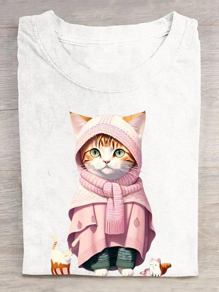 Loose Cotton Cat Casual T-Shirt