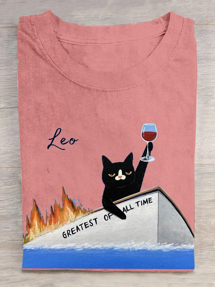 Casual Crew Neck funny Cat T-Shirt