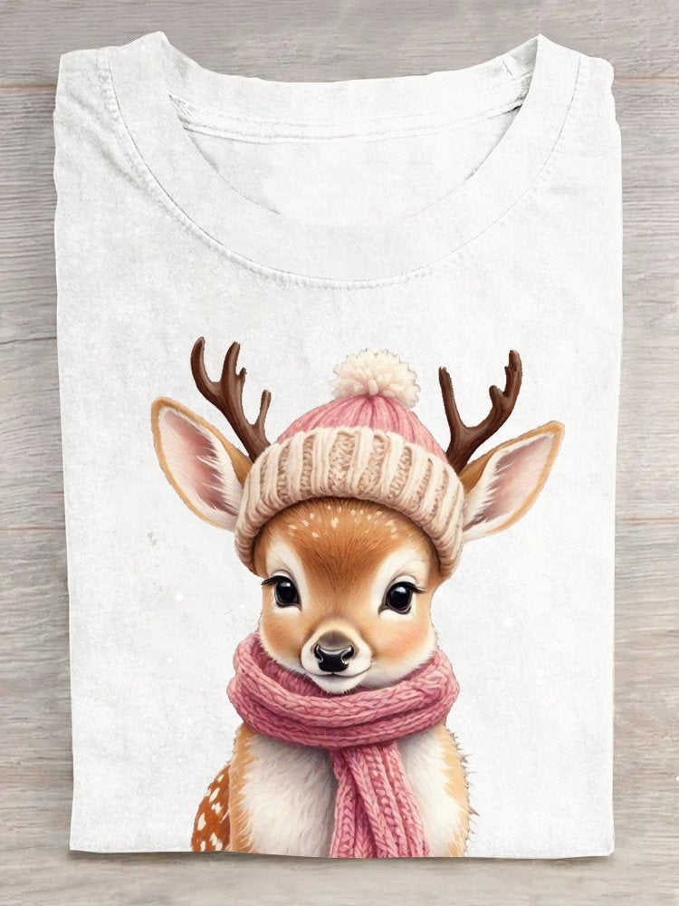 Deer Cotton Loose Casual T-Shirt