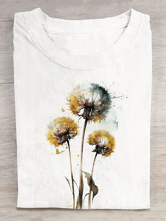 Casual Summer Dandelion Short Sleeve Loose Crew Neck H-LineT-shirt