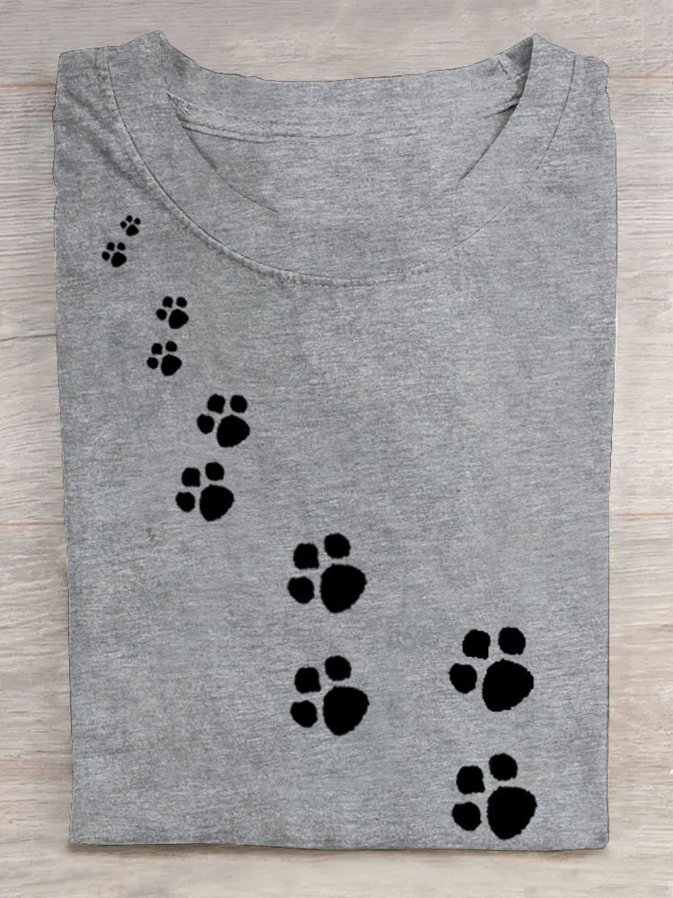 Casual Dog Paw Print T-Shirt