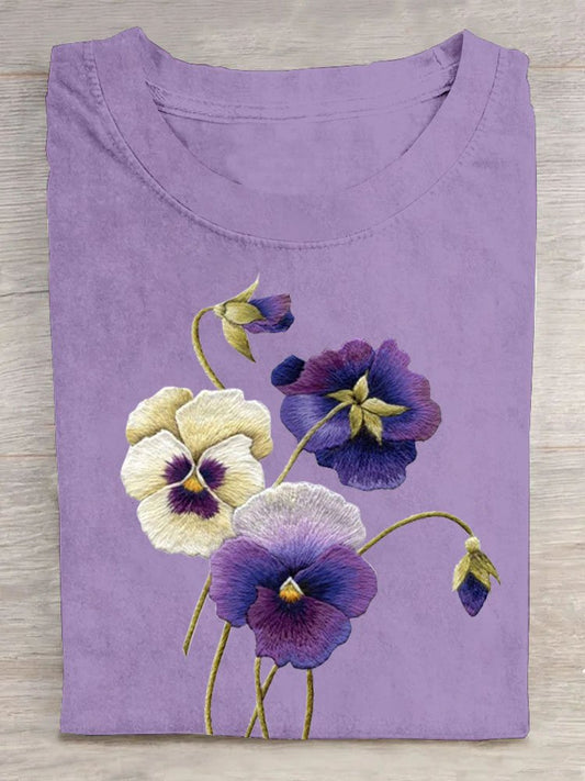 Floral Cotton Crew Neck Casual T-Shirt