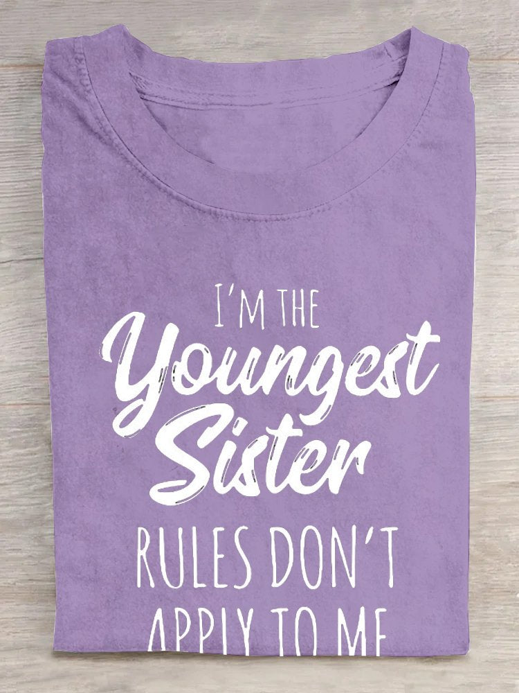 Women's youngest sister Funny Letters Casual Crew Neck T-Shirt