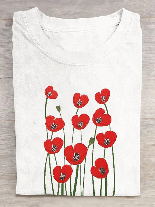 Cotton Crew Neck Casual Floral T-Shirt