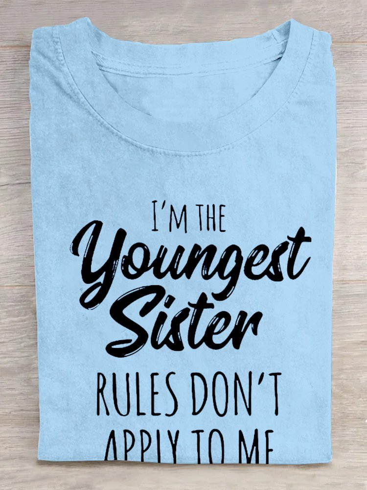 Women's youngest sister Funny Letters Casual Crew Neck T-Shirt