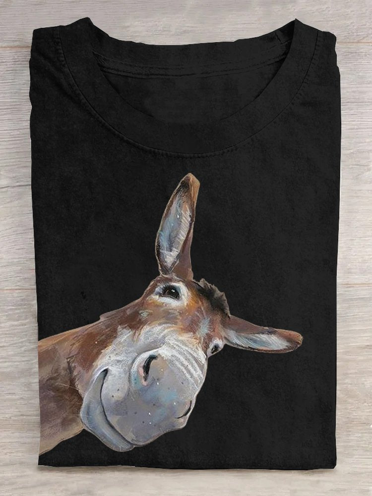 Funny Donkey Print Casual Short Sleeve  T-shirt