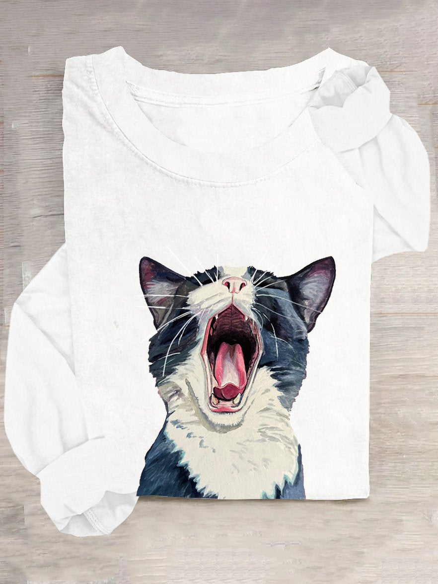 Loose Cat Casual Cotton-Blend T-Shirt