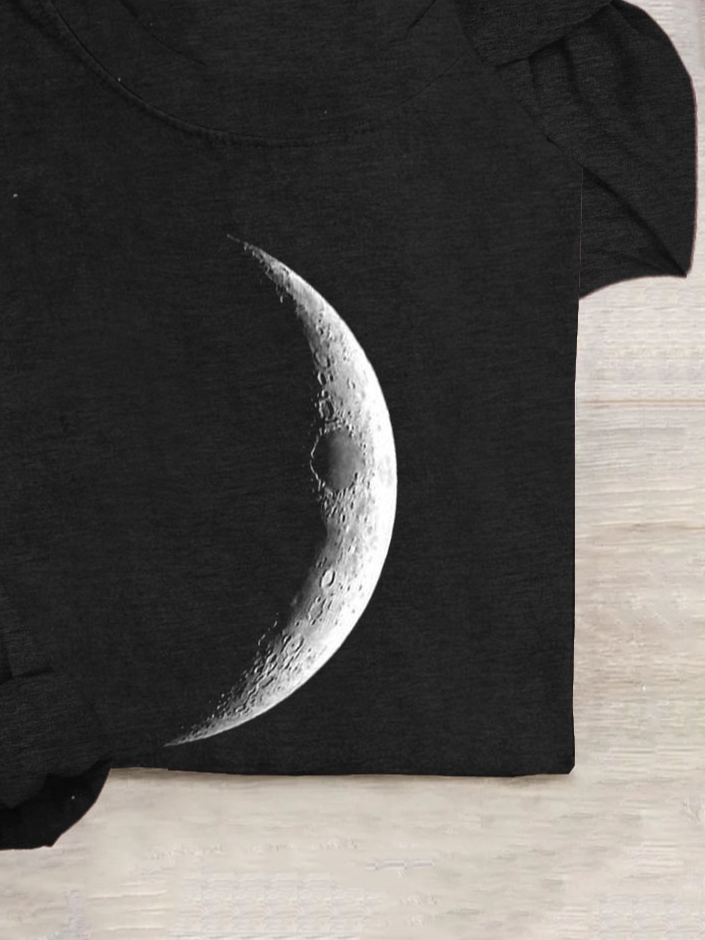 Casual Crew Neck Moon Printed T-Shirt