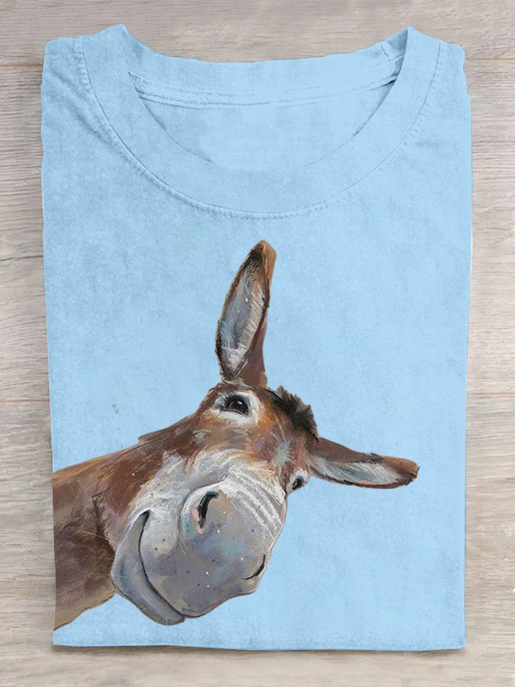 Funny Donkey Print Casual Short Sleeve  T-shirt