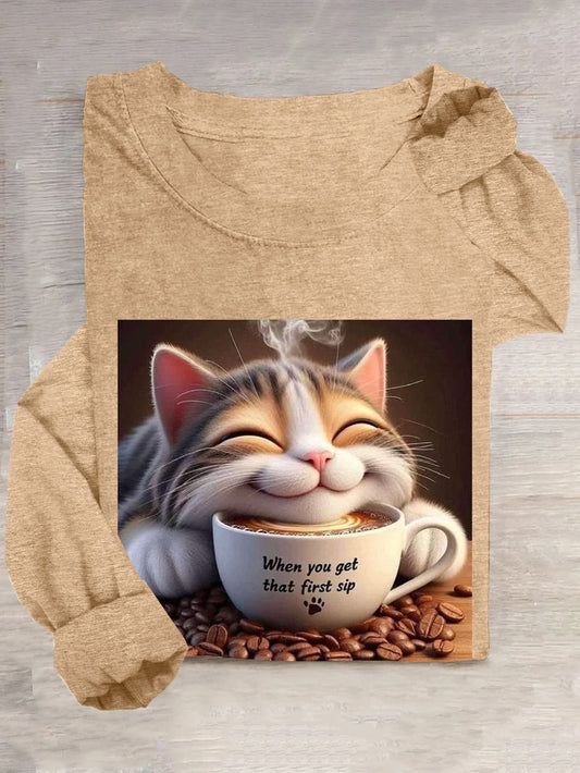 Casual Cat Crew Neck T-Shirt