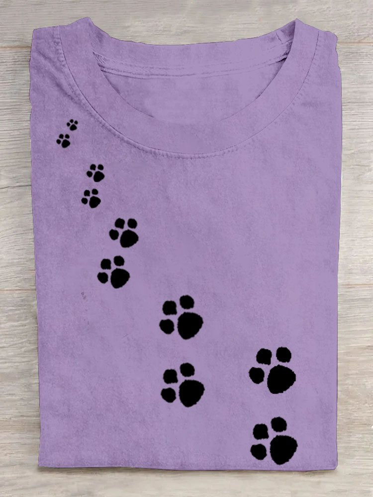 Casual Dog Paw Print T-Shirt