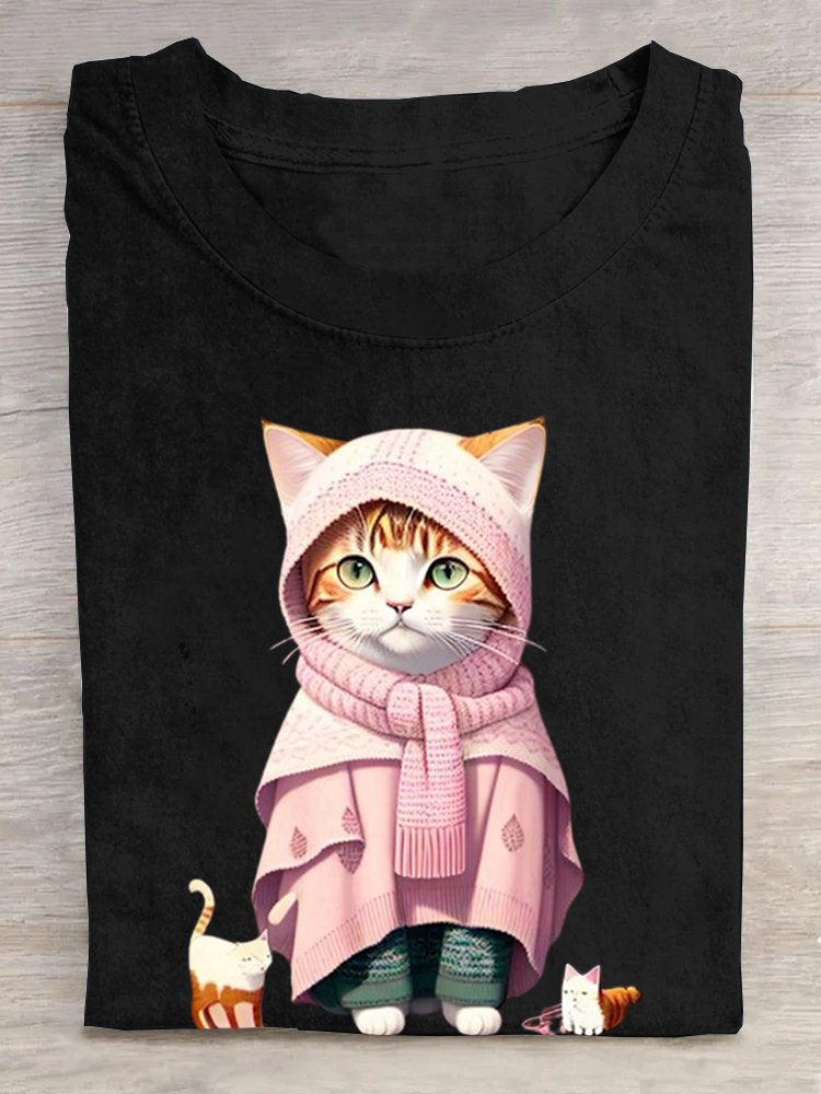 Loose Cotton Cat Casual T-Shirt