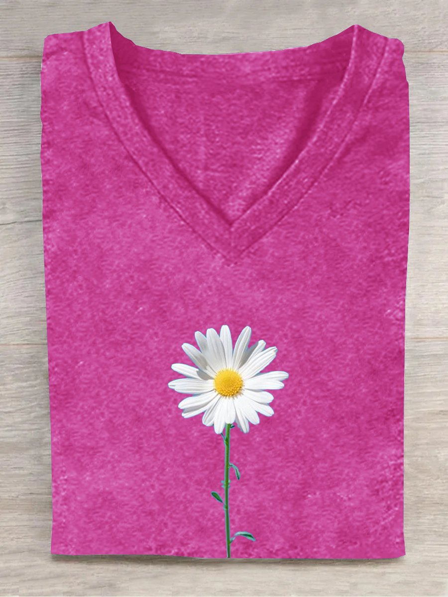 Loose Casual Floral Cotton-Blend T-Shirt