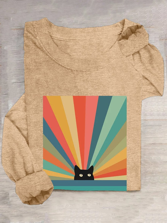 Casual Cotton-Blend Cat T-Shirt