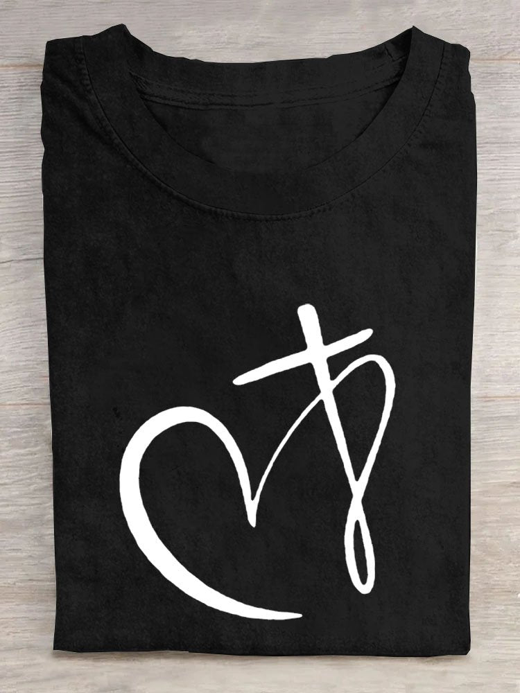 Crew Neck Heart/Cordate Casual T-Shirt