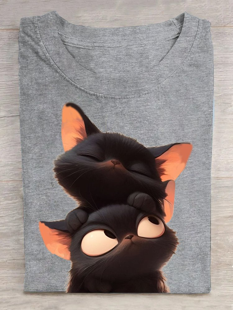 Cotton Loose Casual Cat T-Shirt