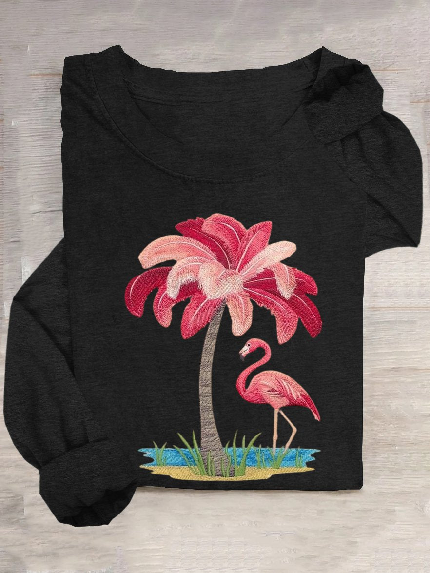 Loose Coconut Tree Casual Crew Neck T-Shirt