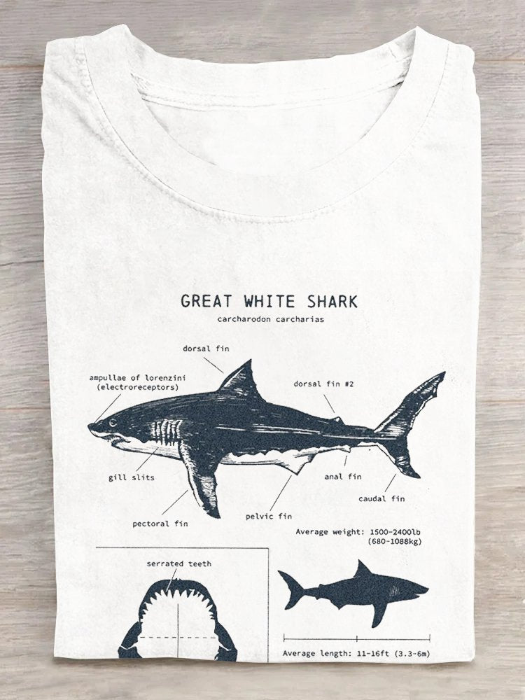 Women Shark Print Round Neck Short Sleeve Casual T-Shirt