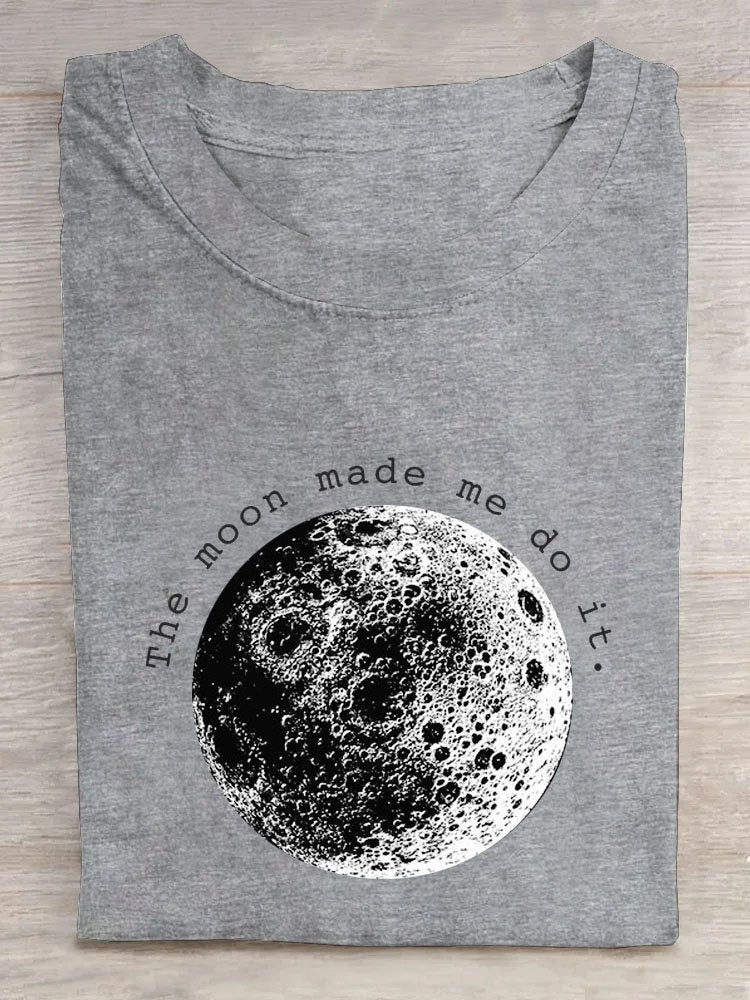 Casual Text Letters & Moon Printed T-Shirt