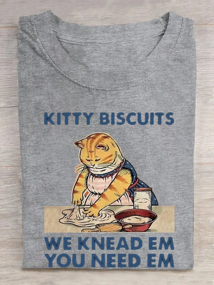 Cat Casual Cotton Crew Neck T-Shirt