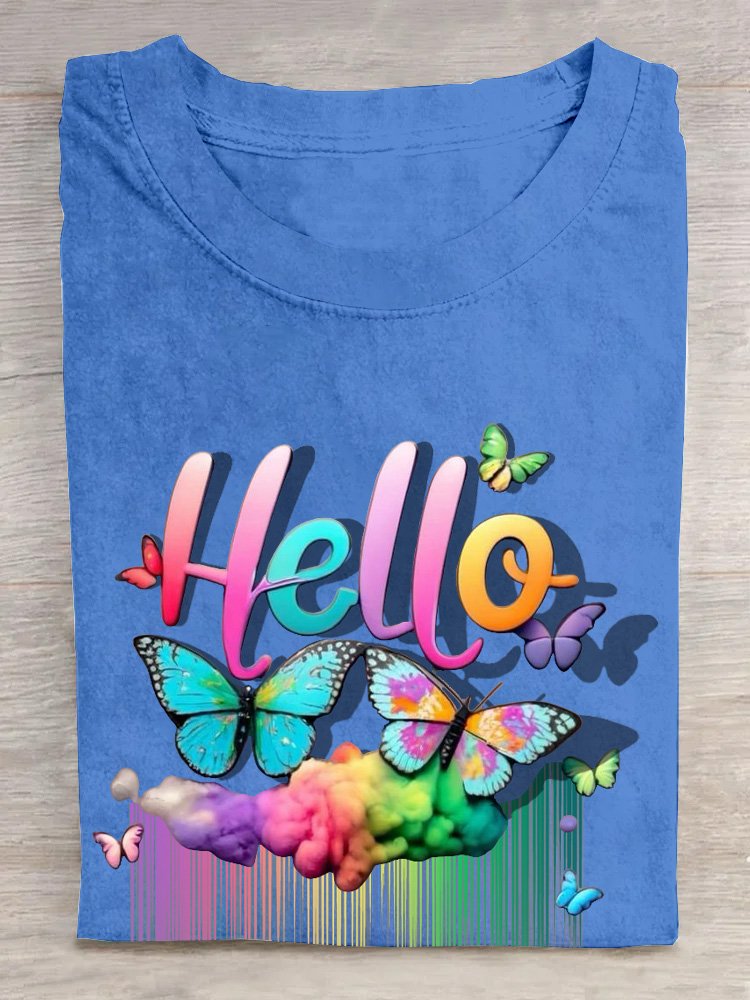 Cotton Casual Butterfly Rainbow  T-Shirt