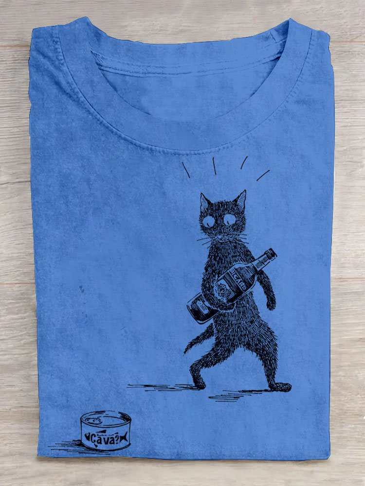 Cat Printed Casual T-Shirt