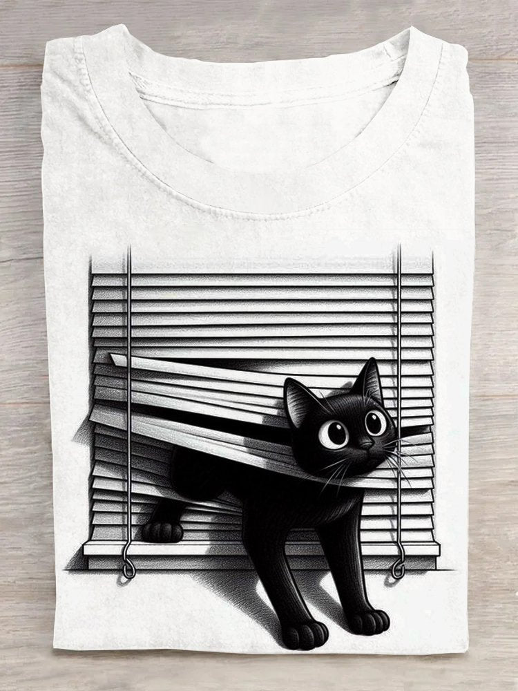 Cat Casual Crew Neck Loose T-Shirt