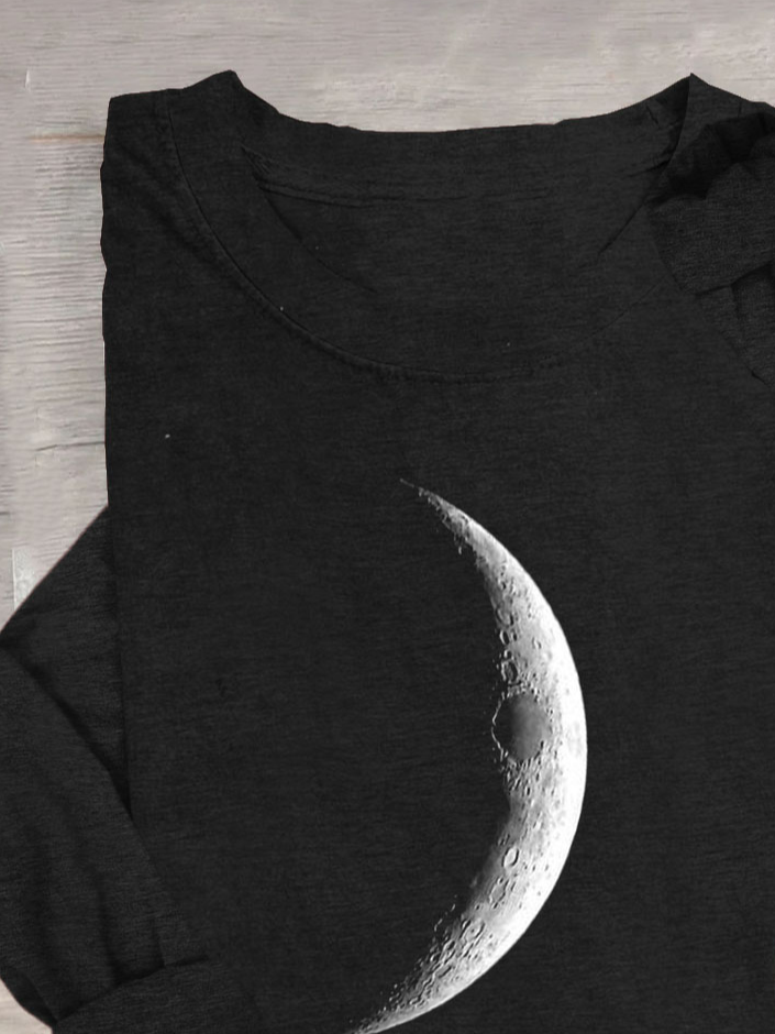 Casual Crew Neck Moon Printed T-Shirt